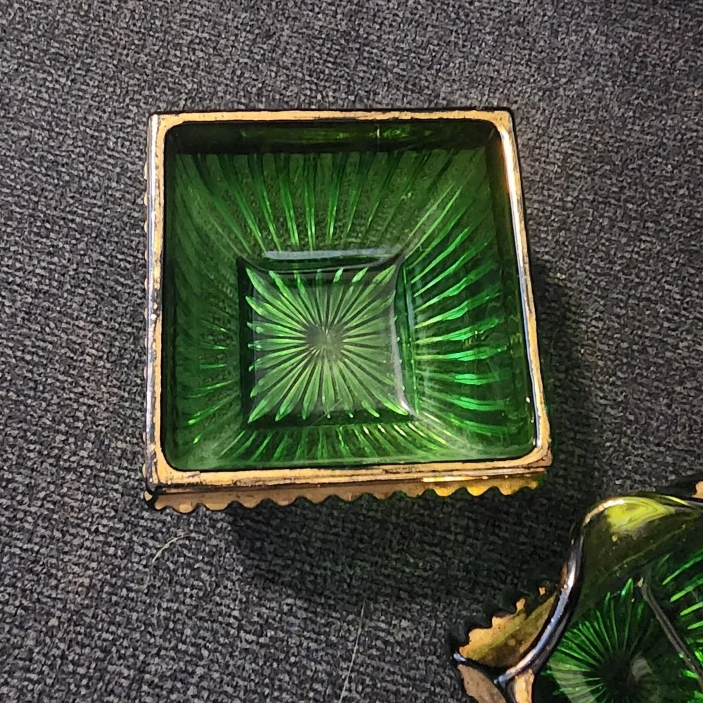 EAPG New York Emerald‎ Green Creamer And Sugar Dish